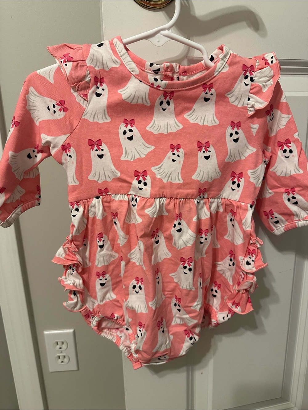 Ruffle Butts Pink Ghost-Print Ruffle One-Piece